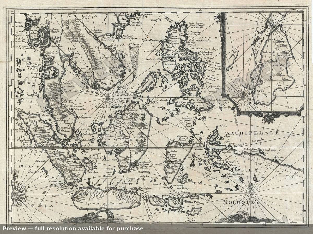 Antique map: East Indies, 1705