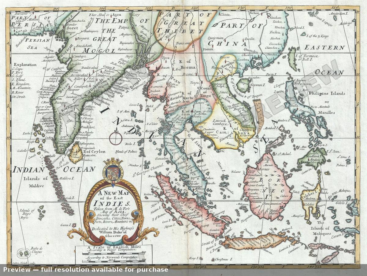 Antique map: East Indies, 1712