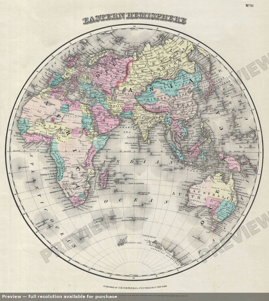 Antique map: Eastern Hemi, 1856