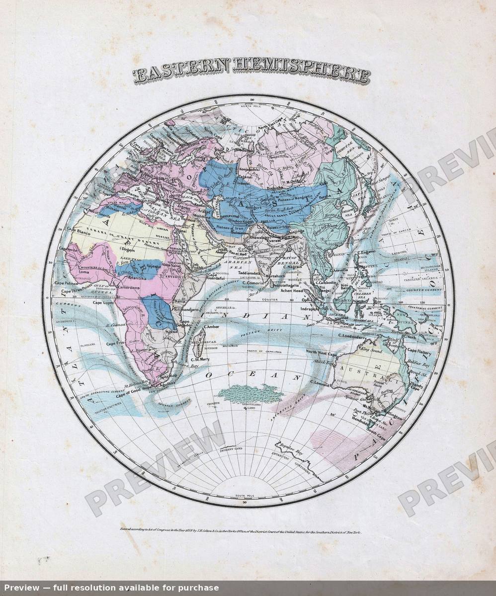 Antique map: Eastern Hemi, 1859