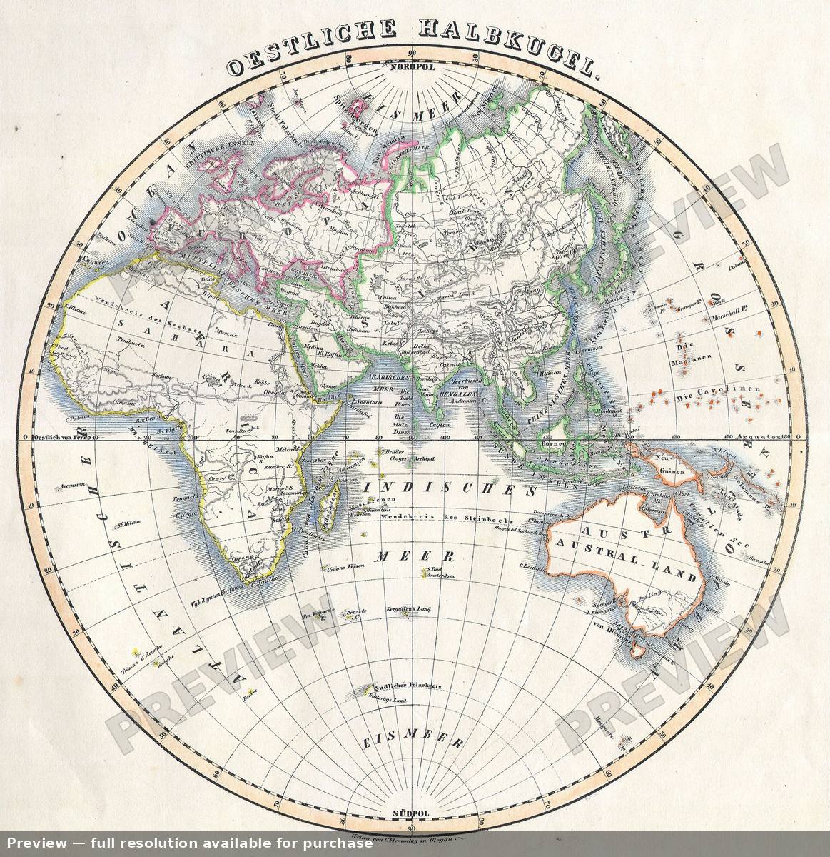 Antique map: Eastern Hemi, 1844