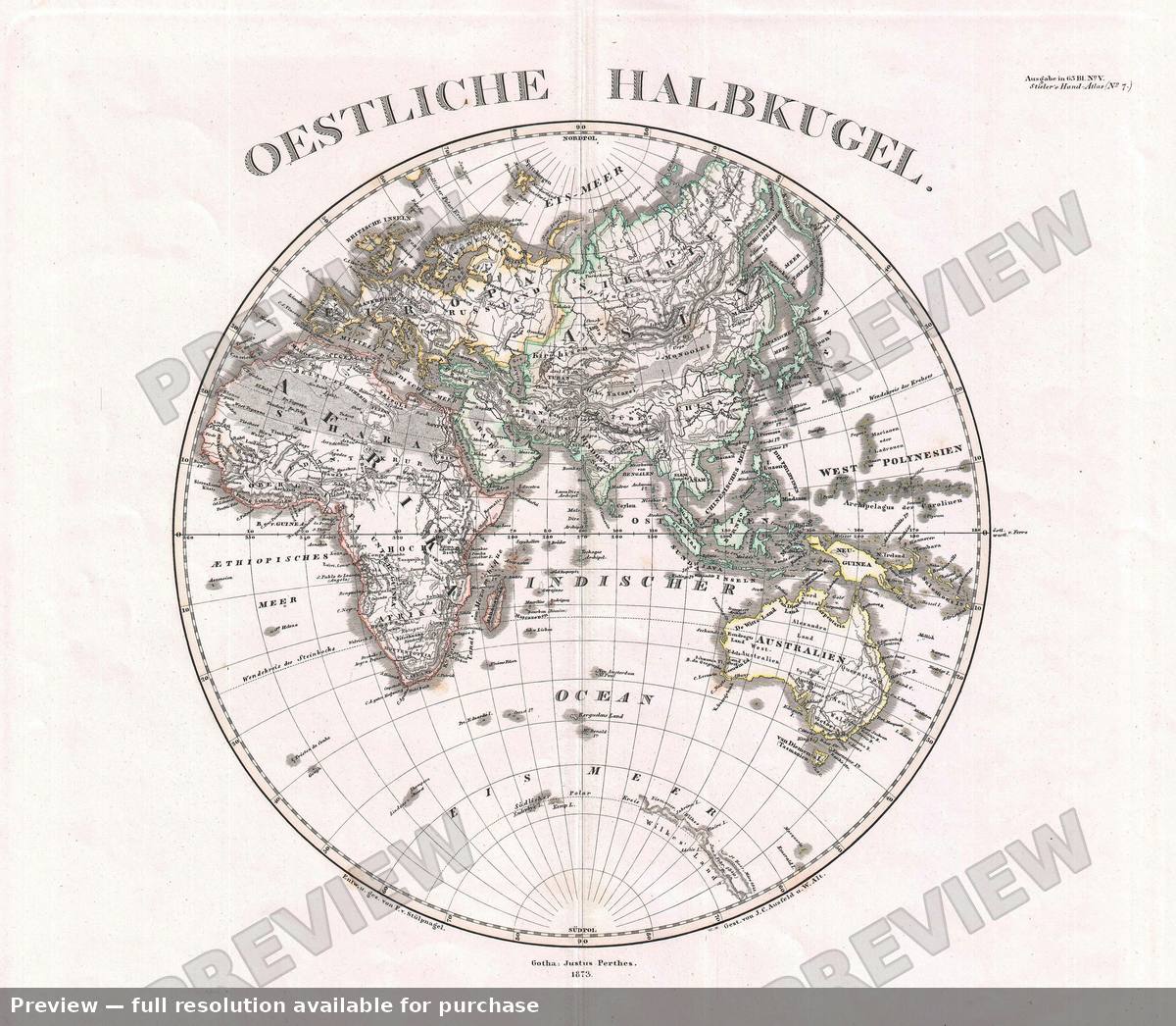 Antique map: Eastern Hemisphere, 1873