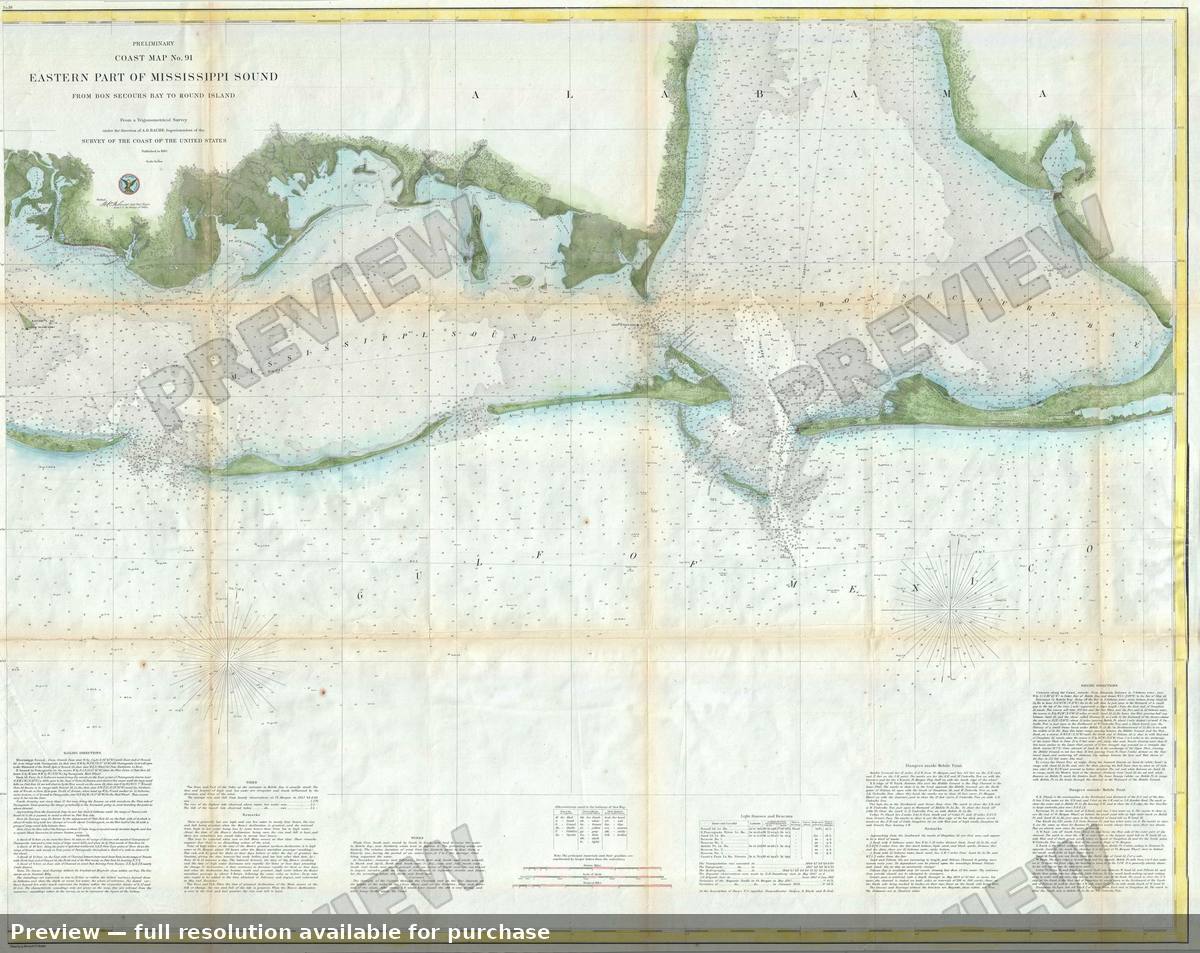 Antique map: Eastern Mississippi Sound, 1860, 1860
