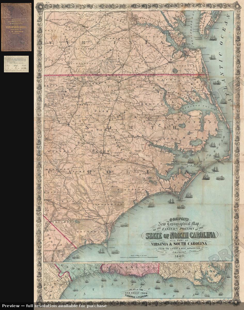 Antique map: Eatern North Carolina, 1863