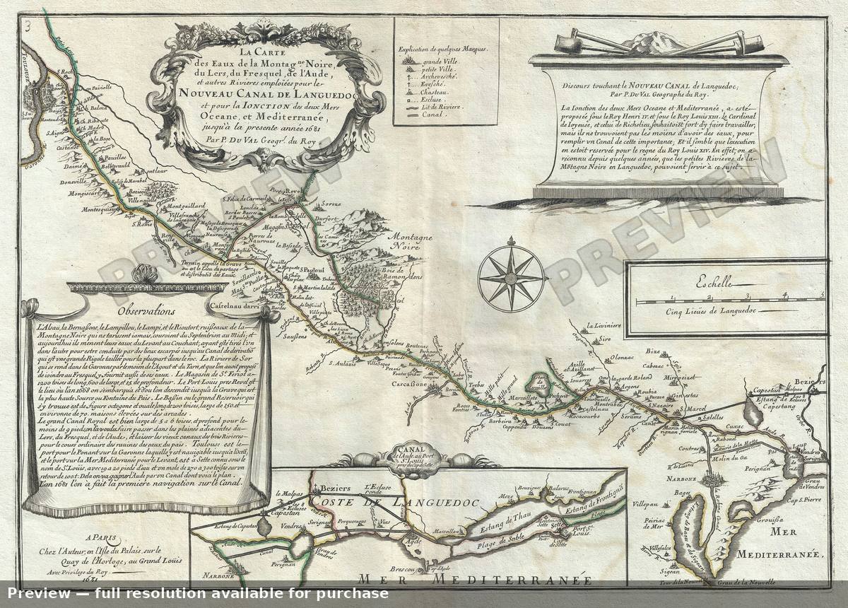 Antique map: Eaux Montagne Noire, 1681