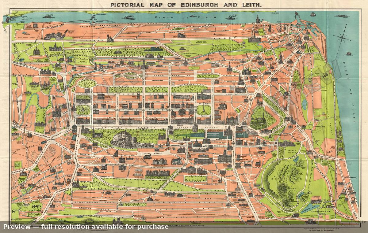 Antique map: Edinburgh, 1935