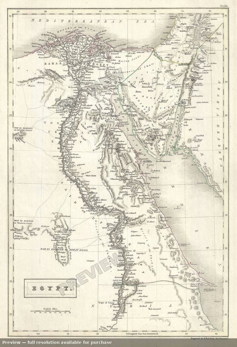 Antique map: Egypt, 1844