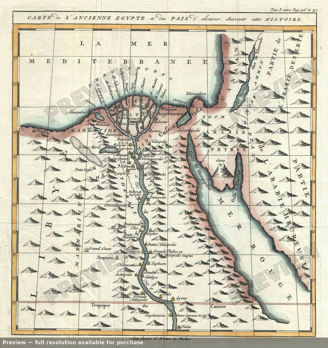 Antique map: Egypt, 1750