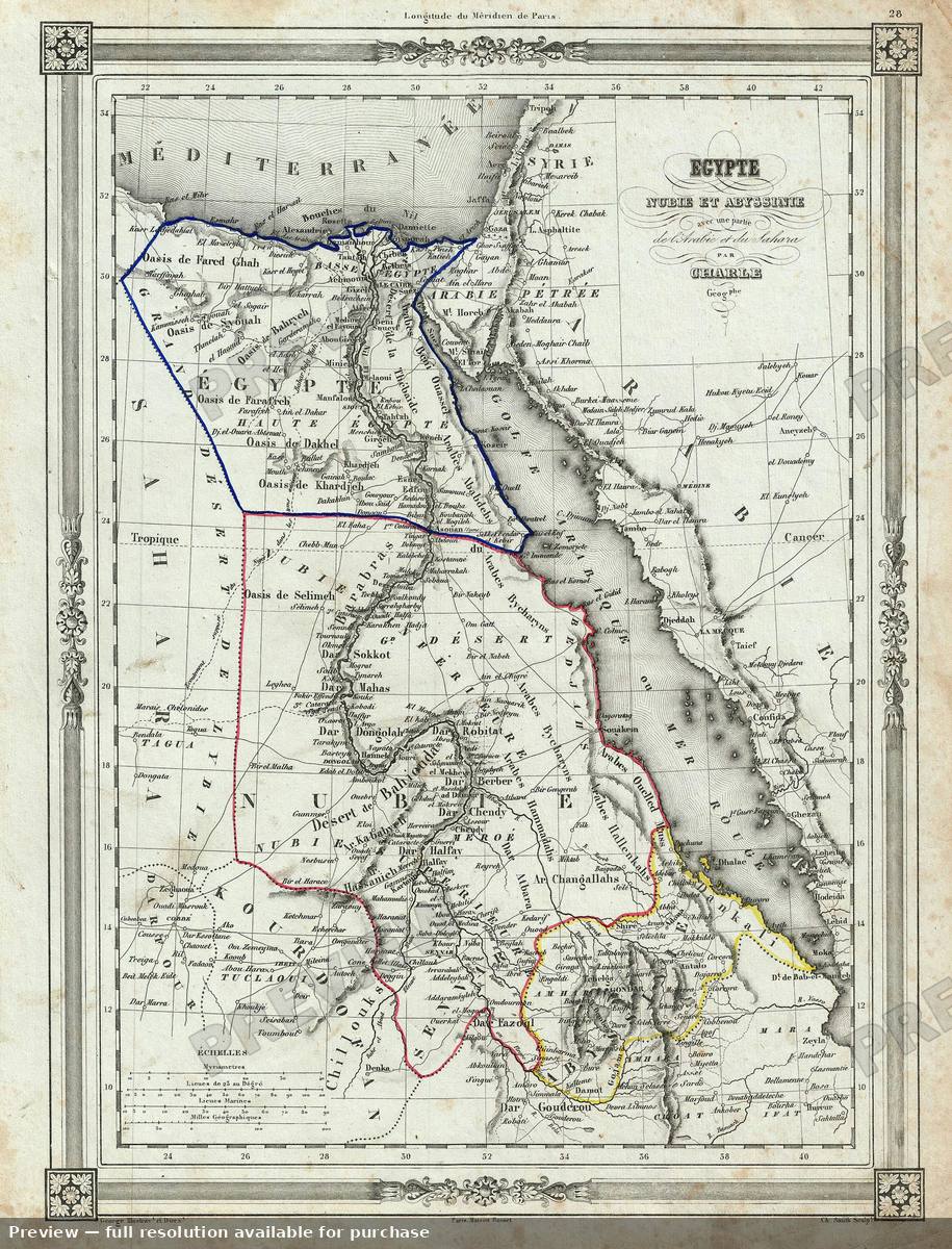 Antique map: Egypt, 1852