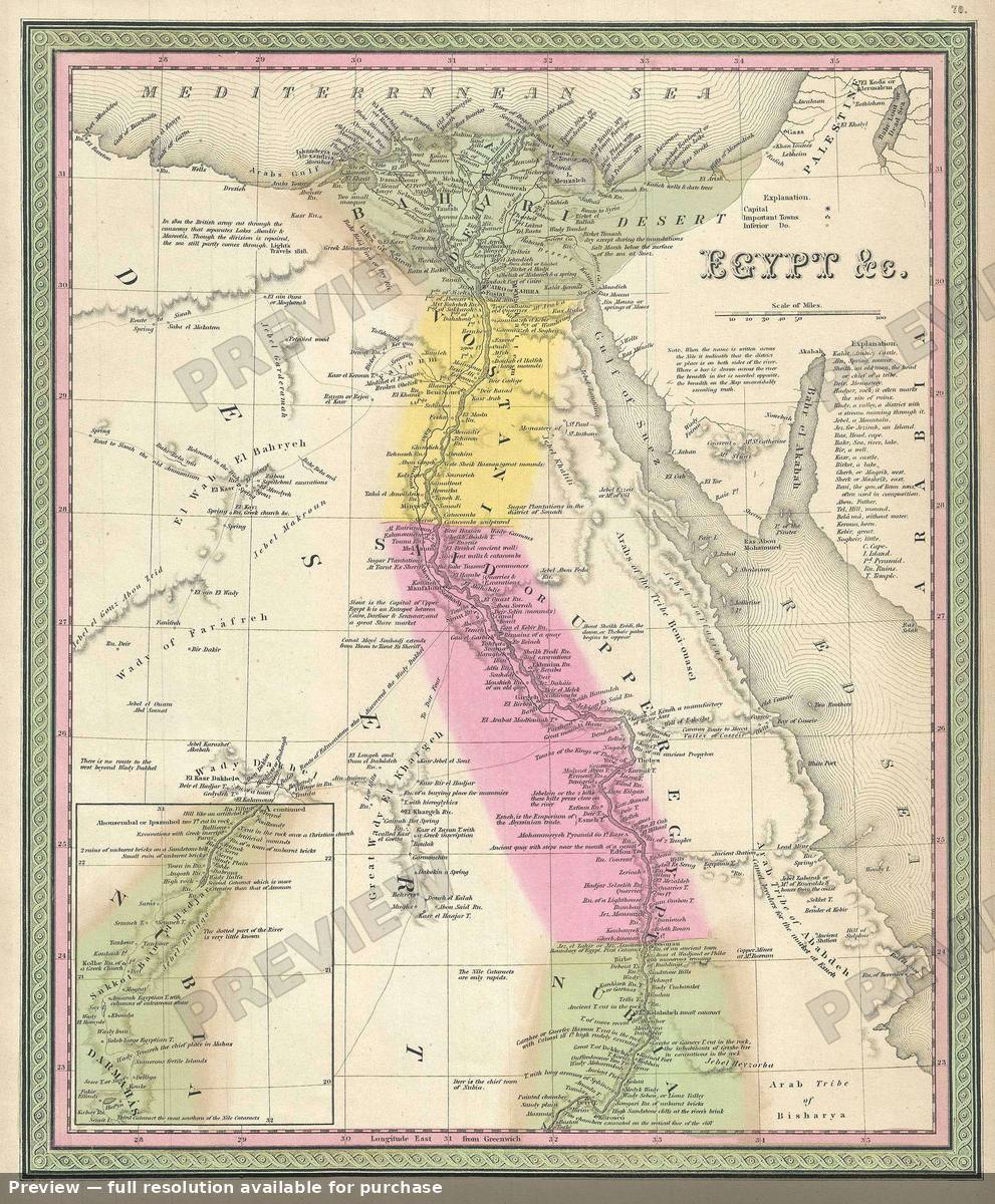 Antique map: Egypt, 1849