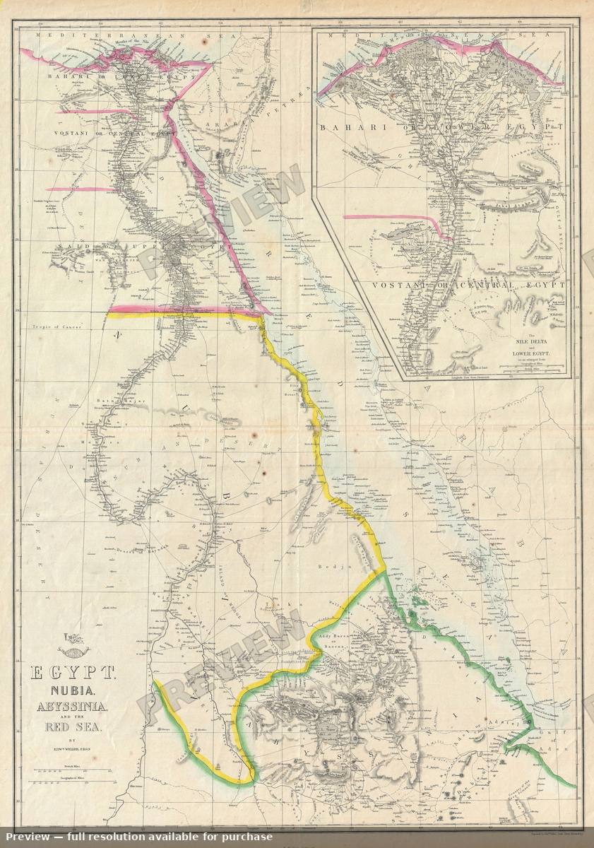 Antique map: Egypt Nubia, 1858