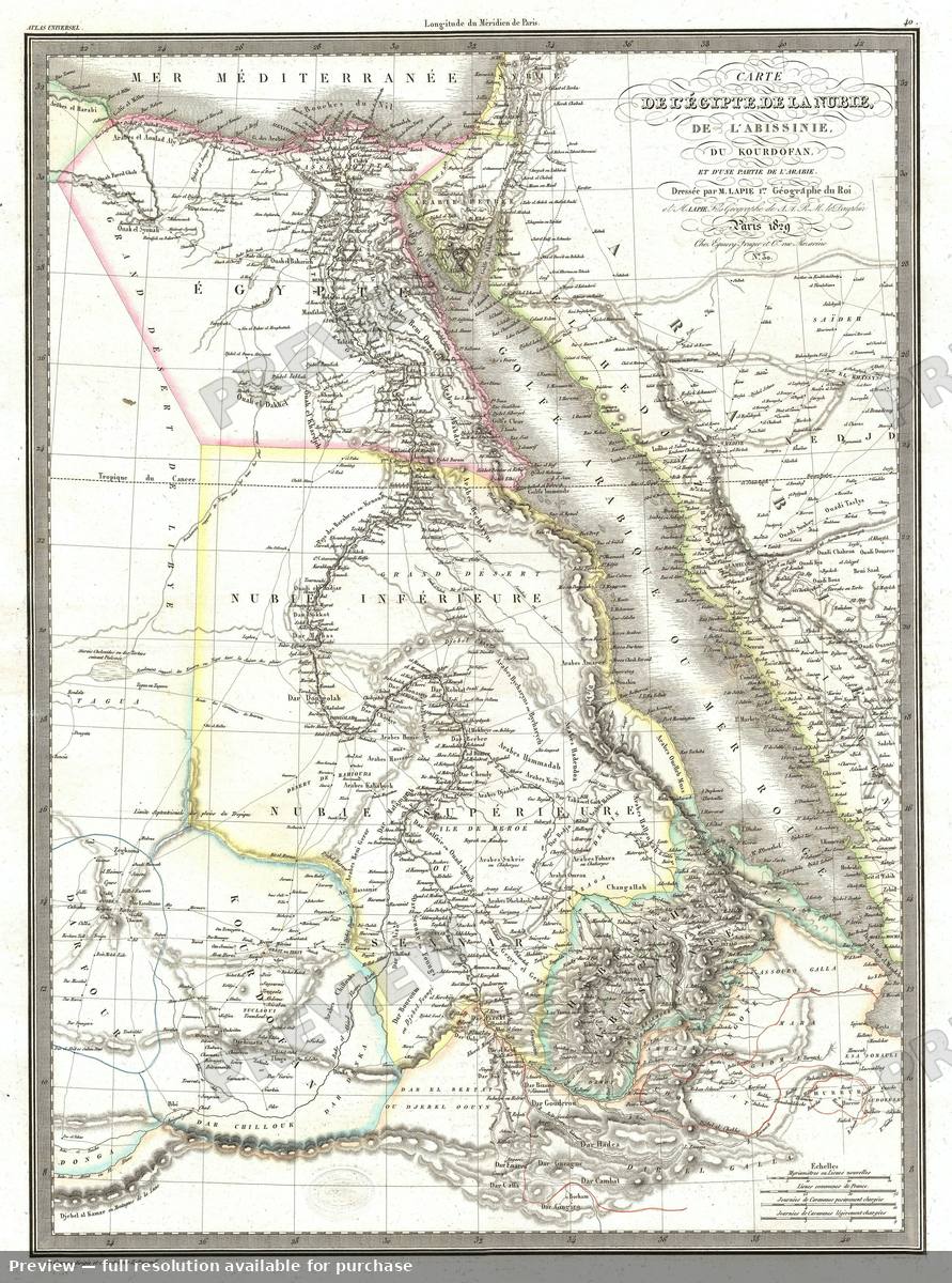 Antique map: Egypt Nubie, 1829, 1829