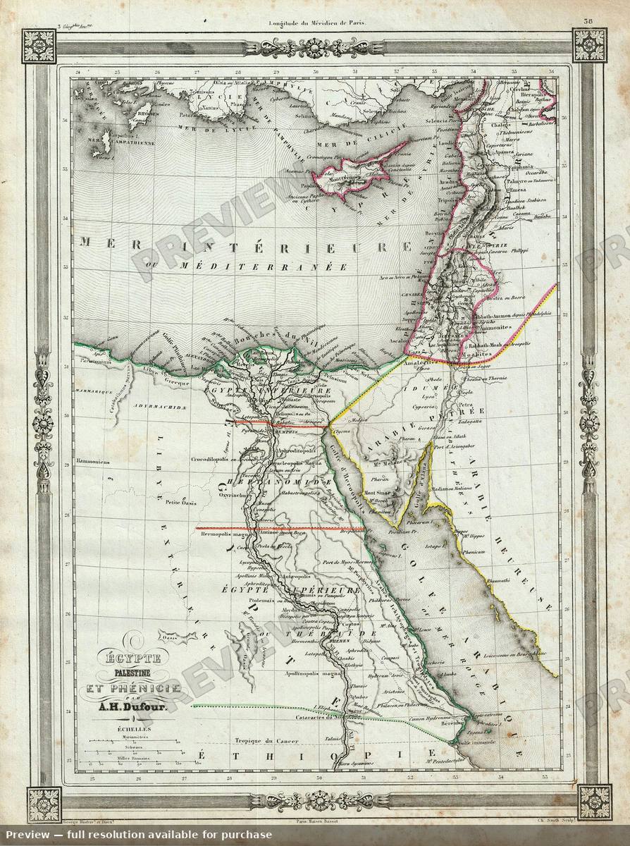 Antique map: Egypt Palestine, 1852