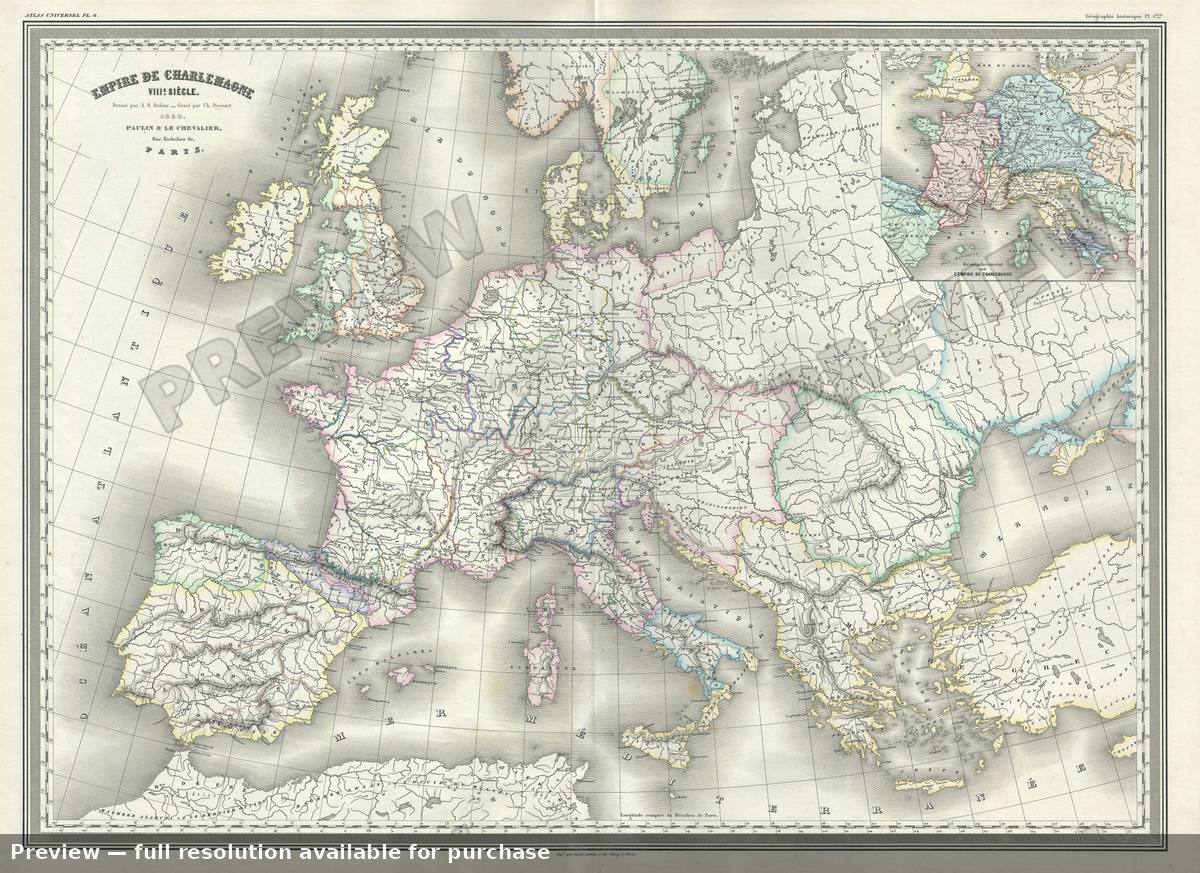 Antique map: Empire Charlemagne, 1860