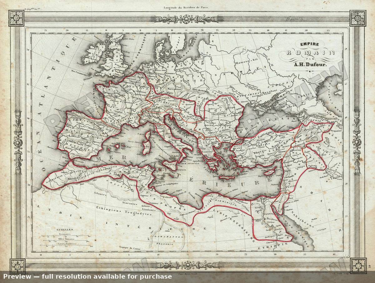 Antique map: Empire Romain, 1852
