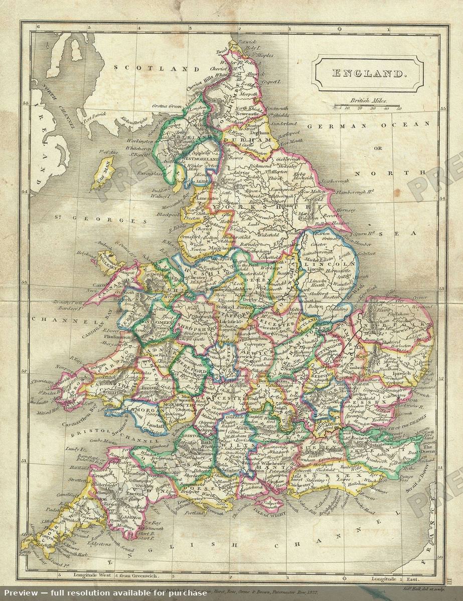 Antique map: England, 1822
