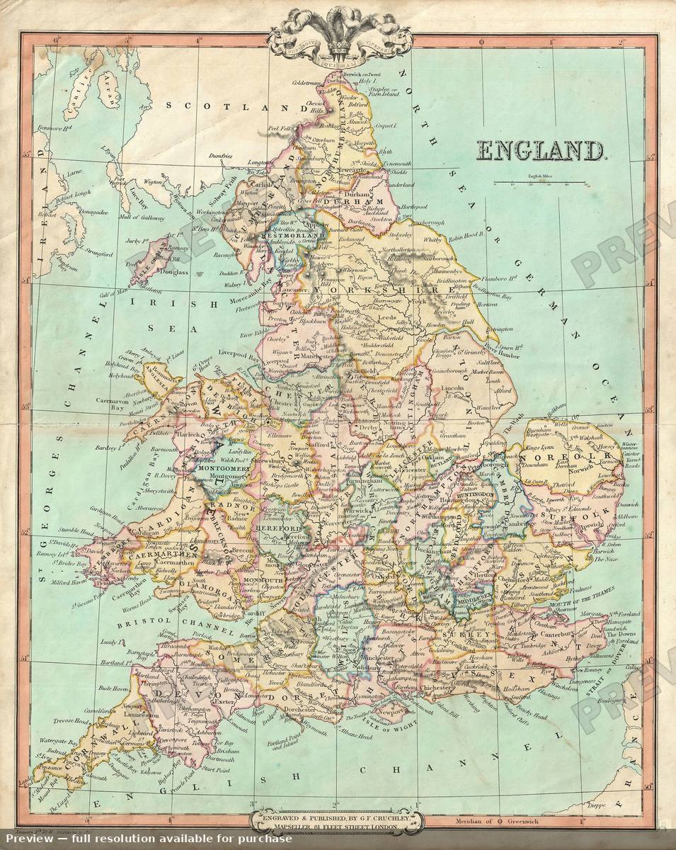 Antique map: England, 1850, 1850