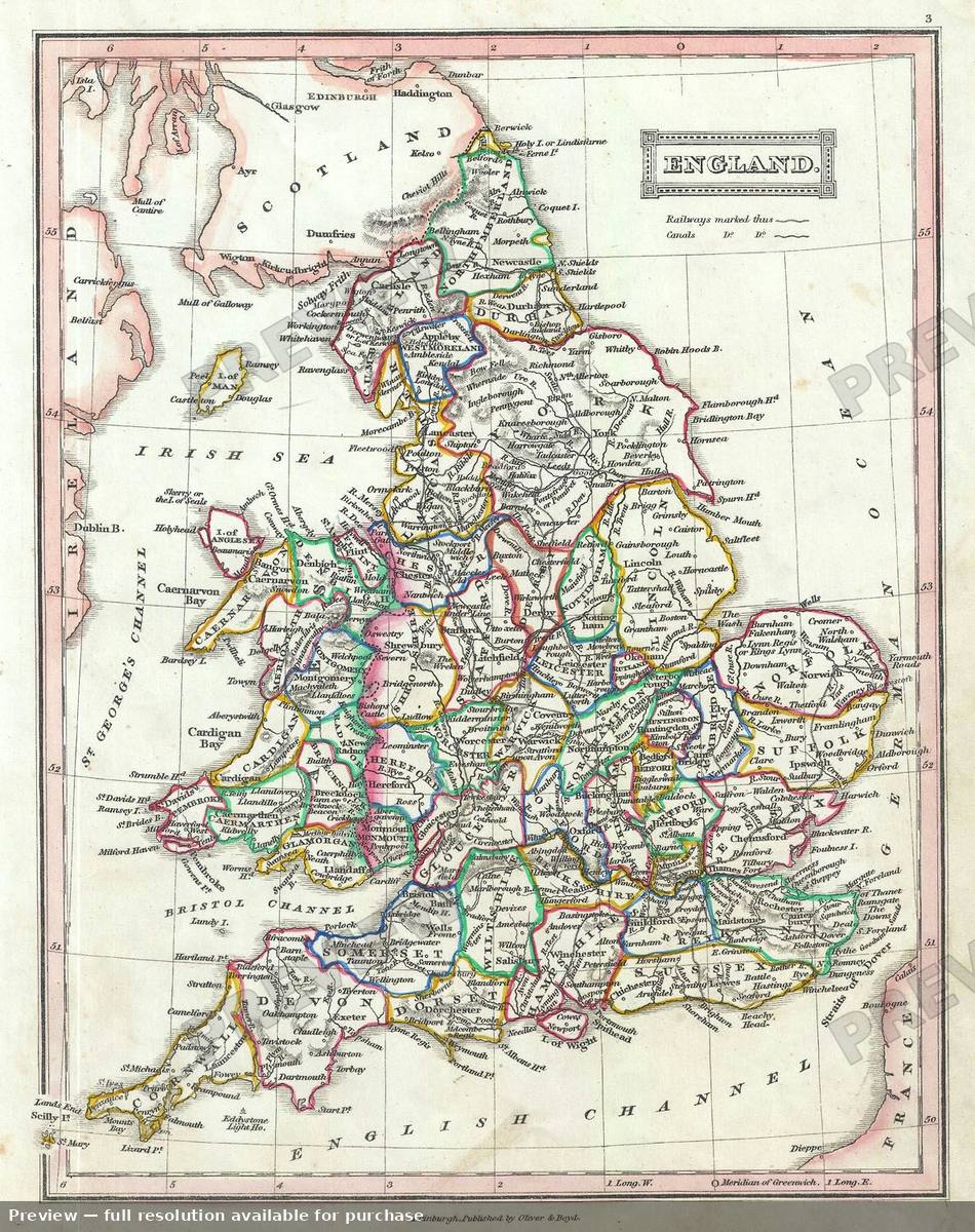 Antique map: England, 1845