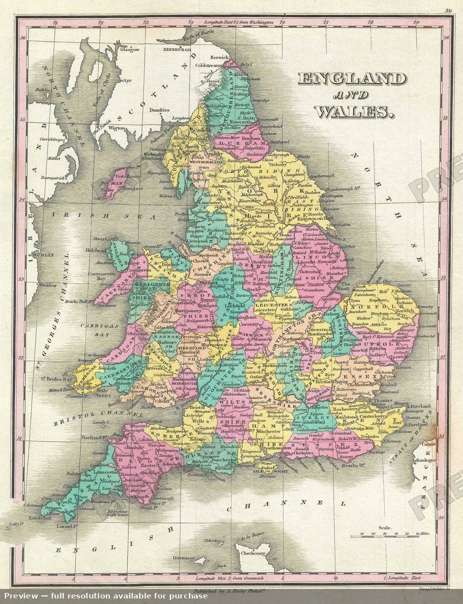 Antique map: England, 1828, 1828