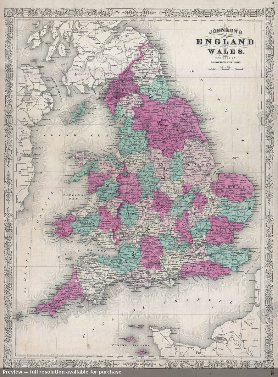 Antique map: England, 1867