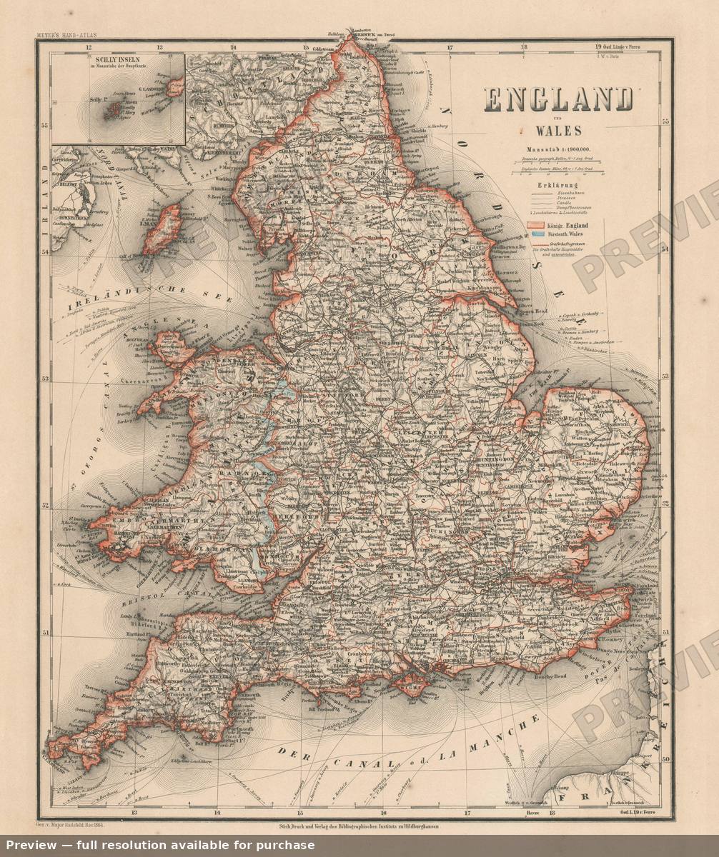 Antique map: England, 1864