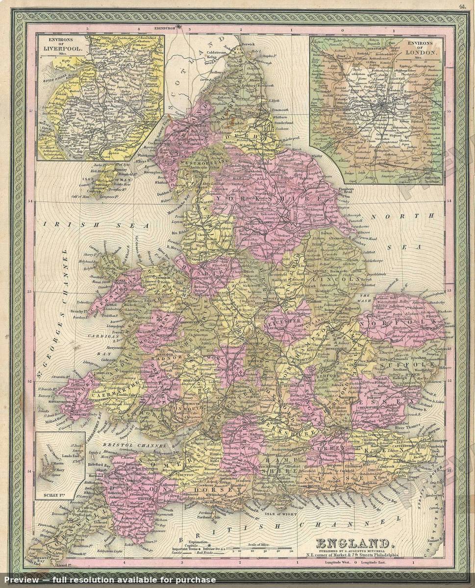 Antique map: England, 1849, 1849