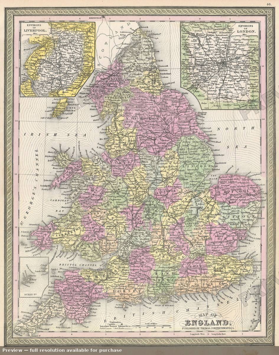 Antique map: England, 1854, 1854