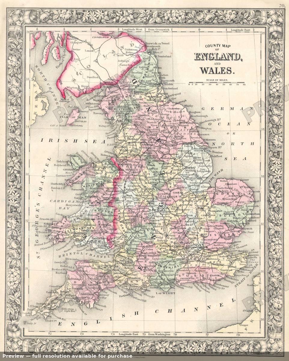 Antique map: England, 1864
