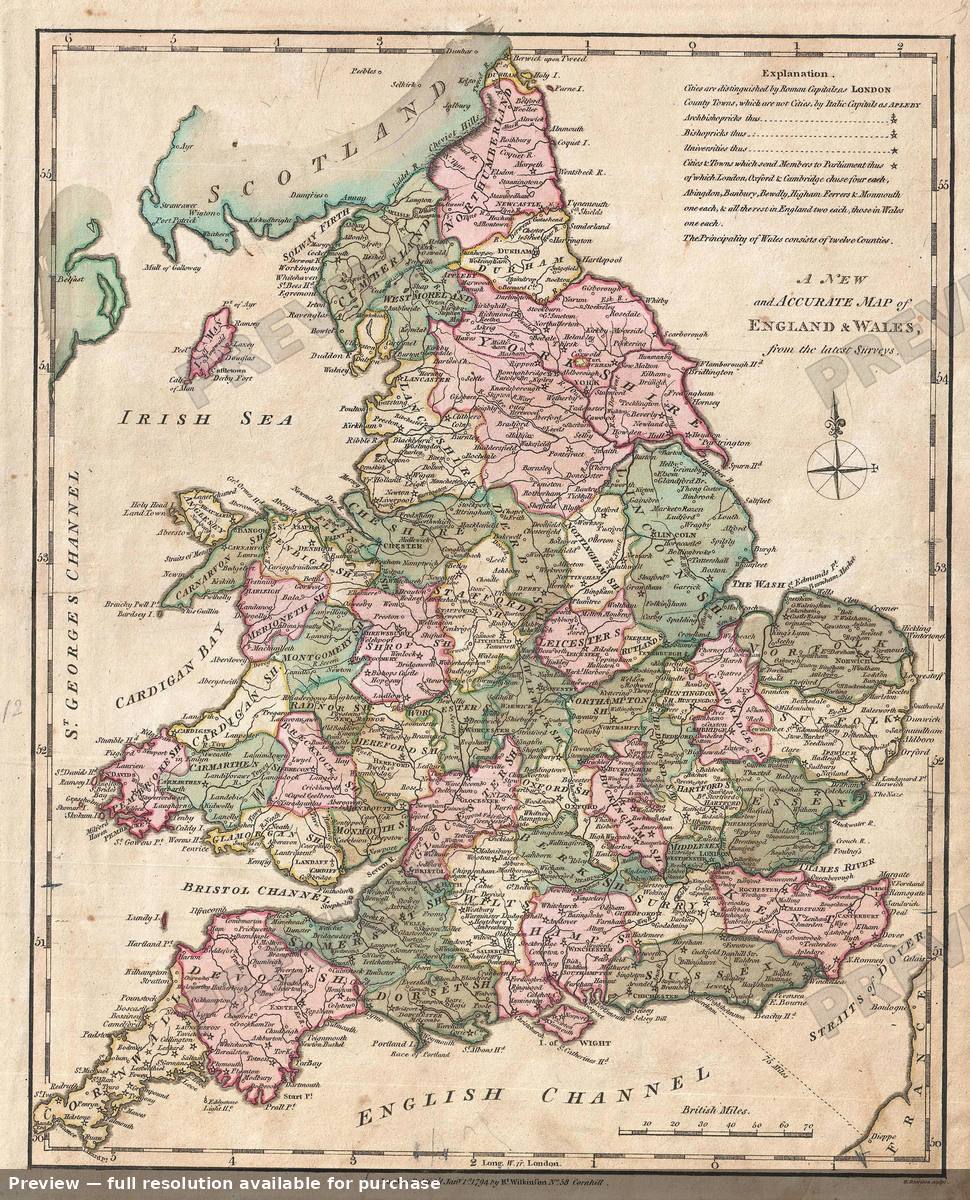 Antique map: England, 1794