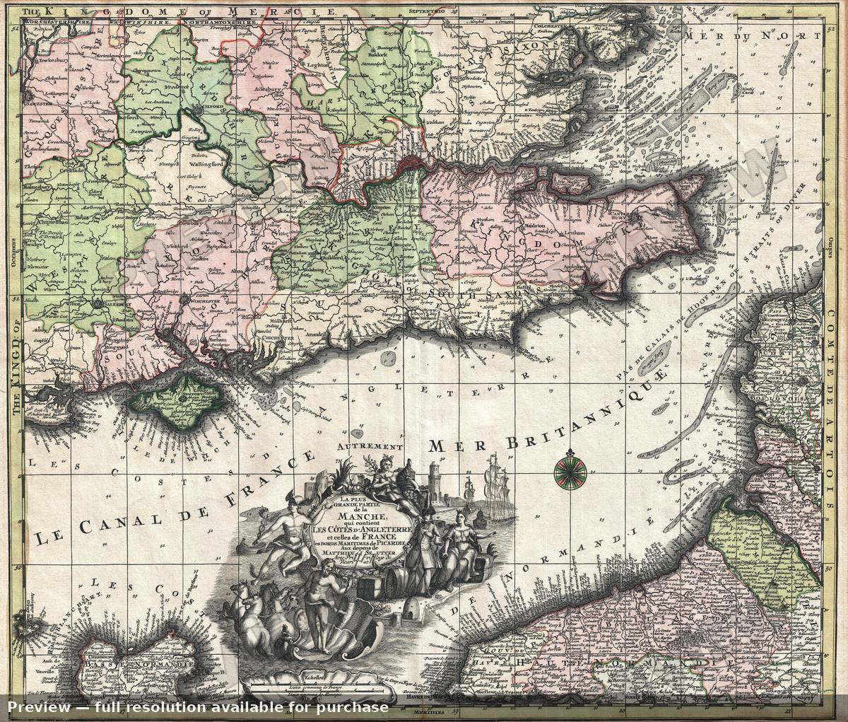 Antique map: England Channel, 1730