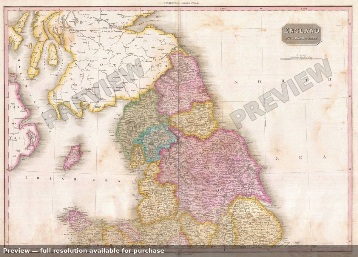 Antique map: England North, 1818, 1818
