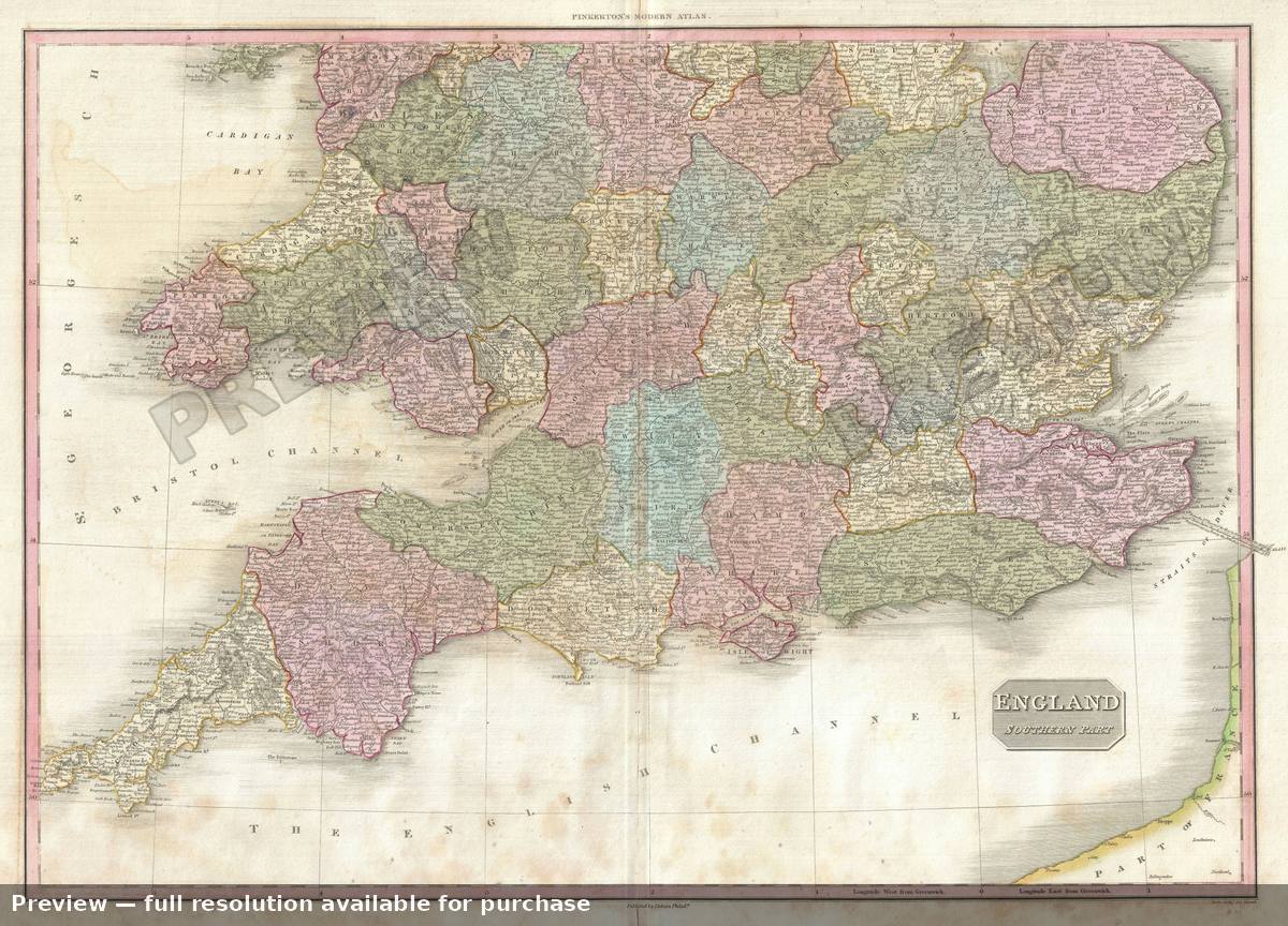 Antique map: England South, 1818