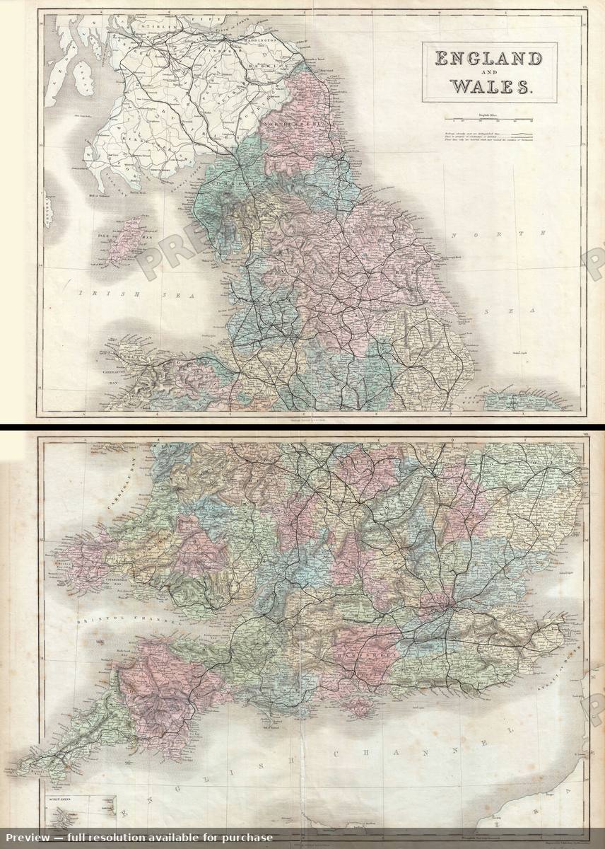 Antique map: England Wales, 1851