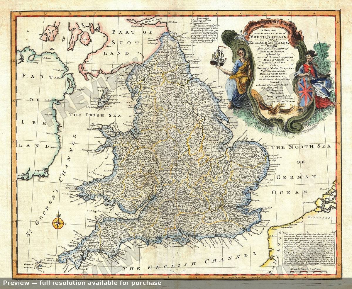 Antique map: England Wales, 1747