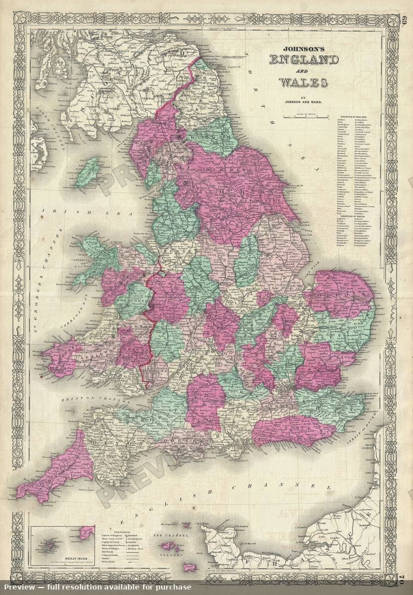 Antique map: England Wales, 1863