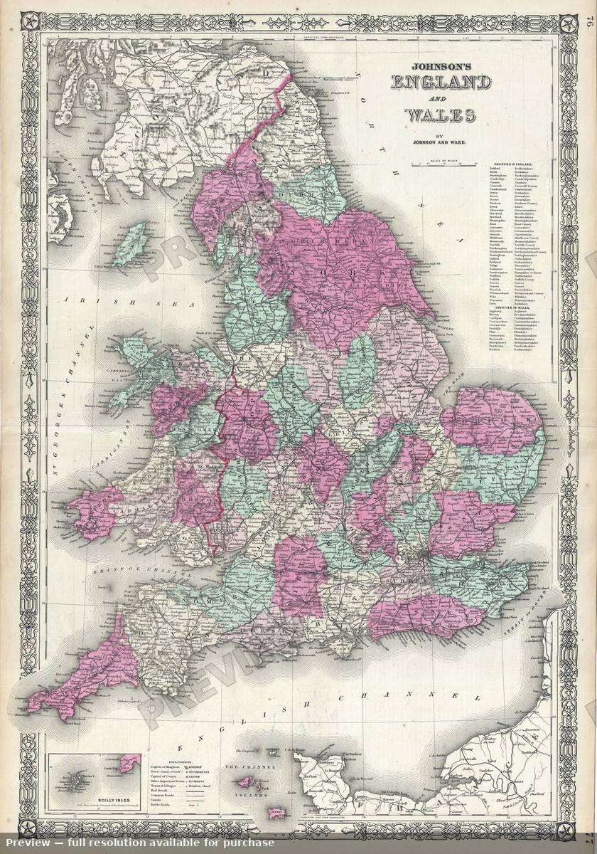 Antique map: England Wales, 1864