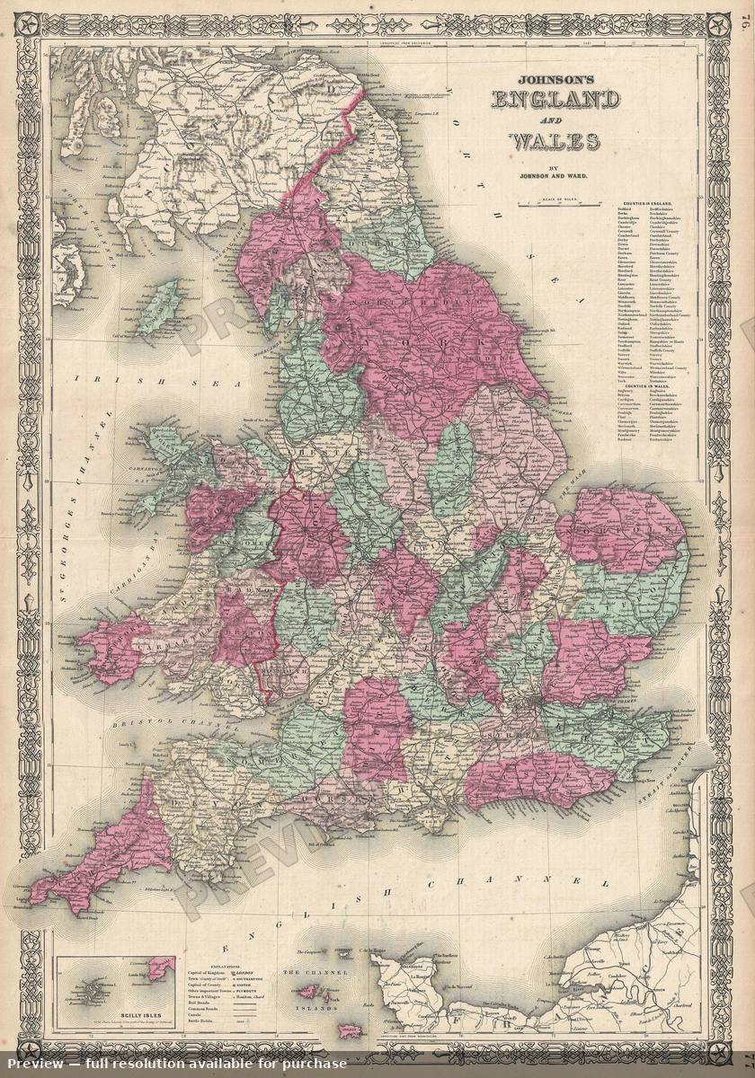 Antique map: England Wales, 1865