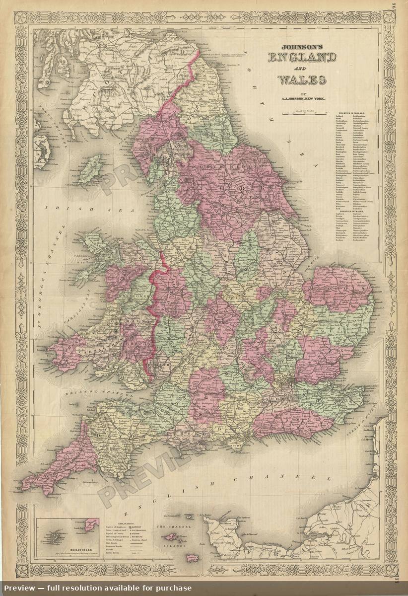 Antique map: England Wales, 1868