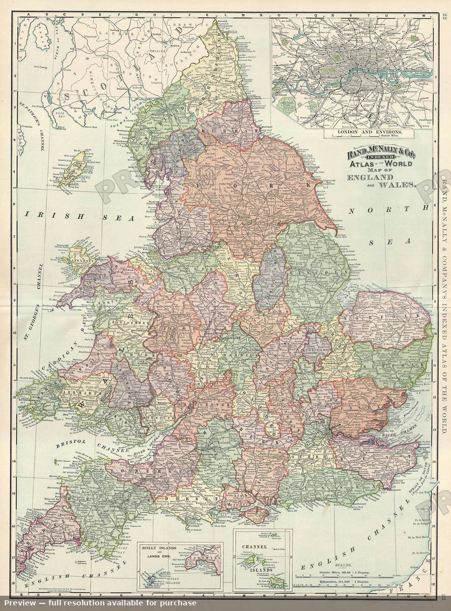 Antique map: England Wales, 1895