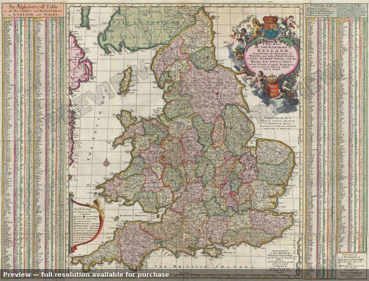Antique map: England Wales, 1695