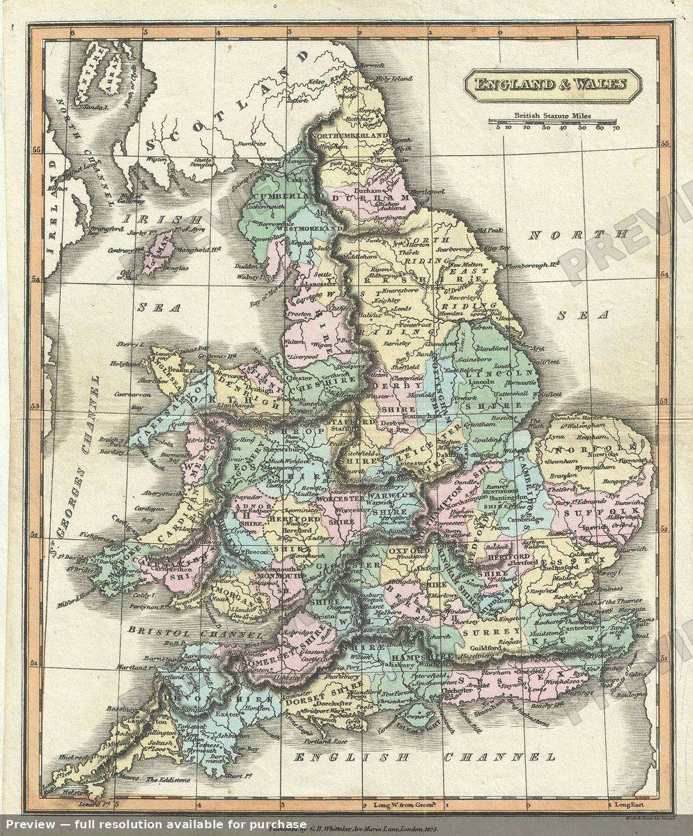 Antique map: England Wales, 1825