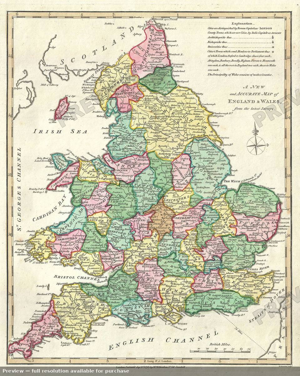 Antique map: England Wales, 1792