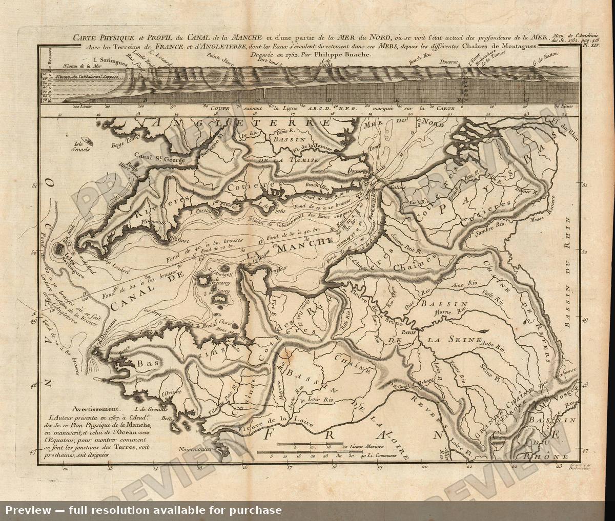 Antique map: English Channel, 1752, 1752