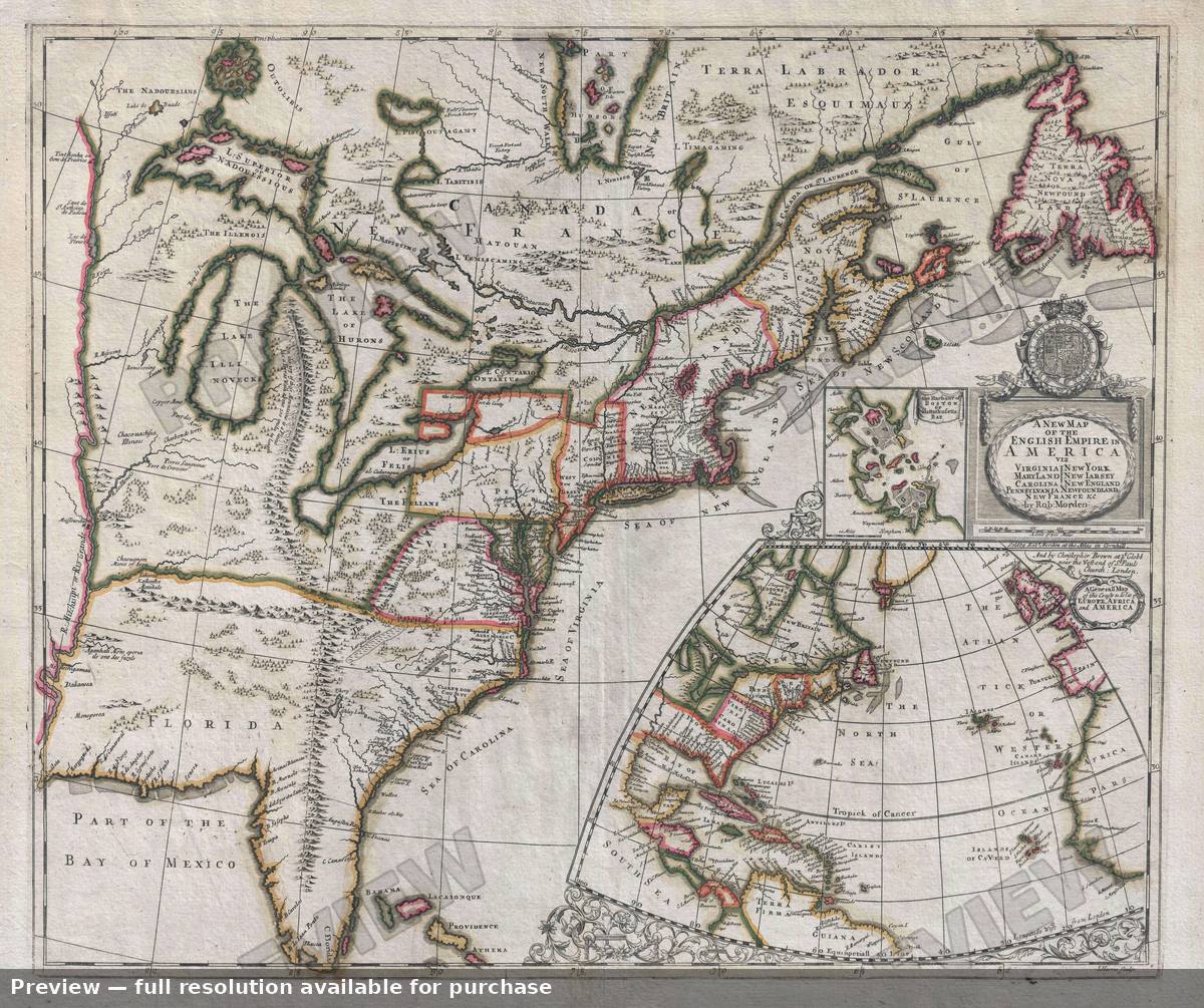 Antique map: English Empirein America, 1695, 1695
