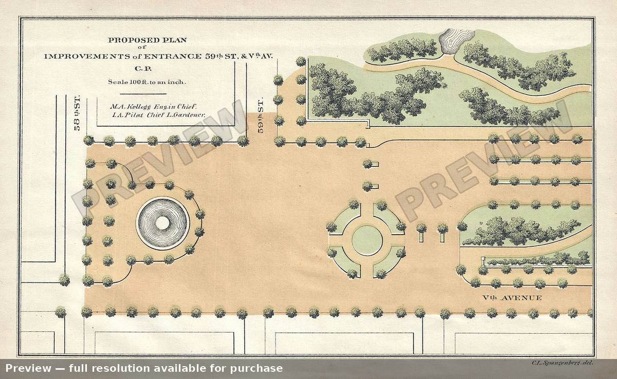 Antique map: Entrance 59th St CP, 1871