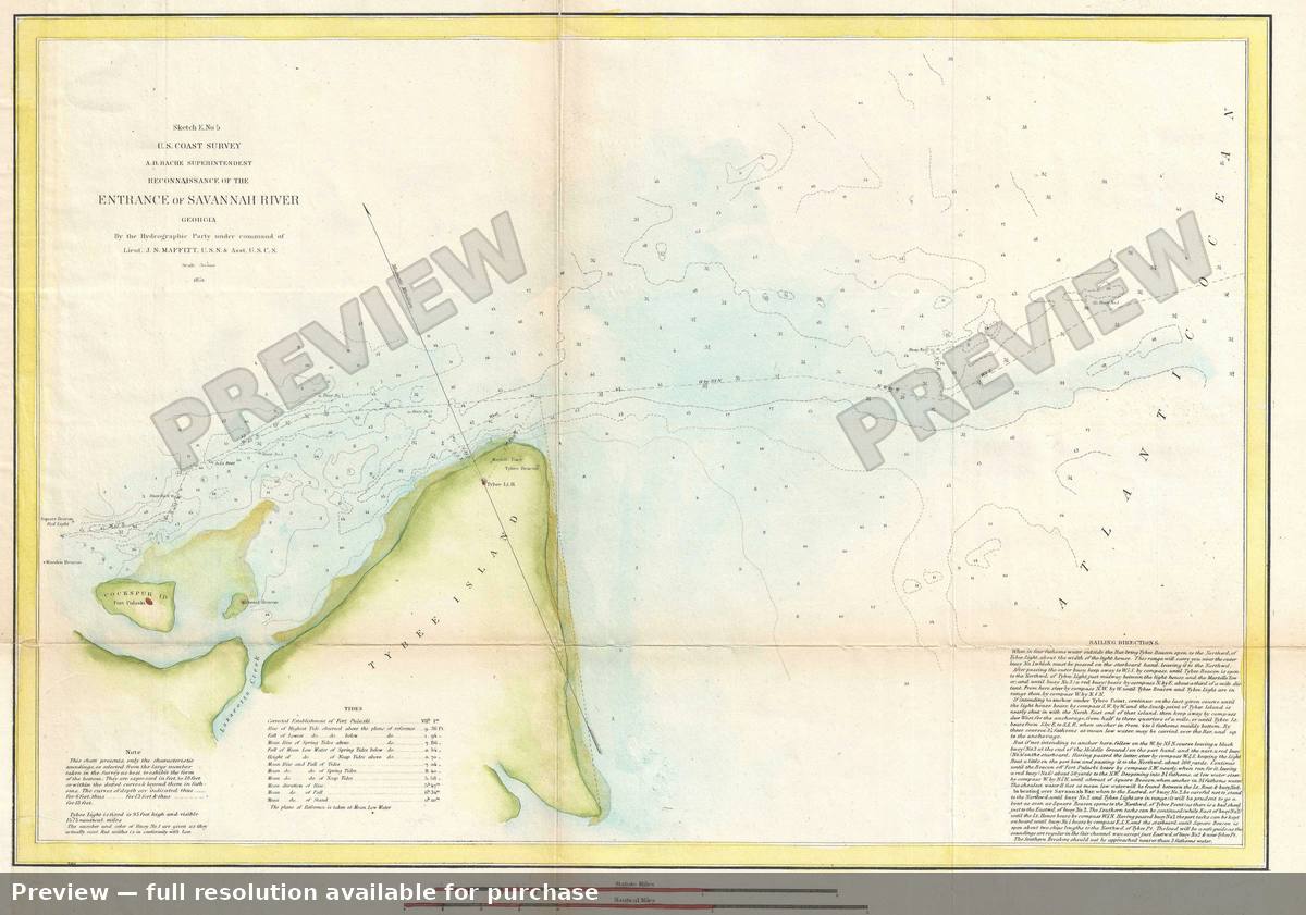 Antique map: Entrance Savannah River 2, 1851, 1851