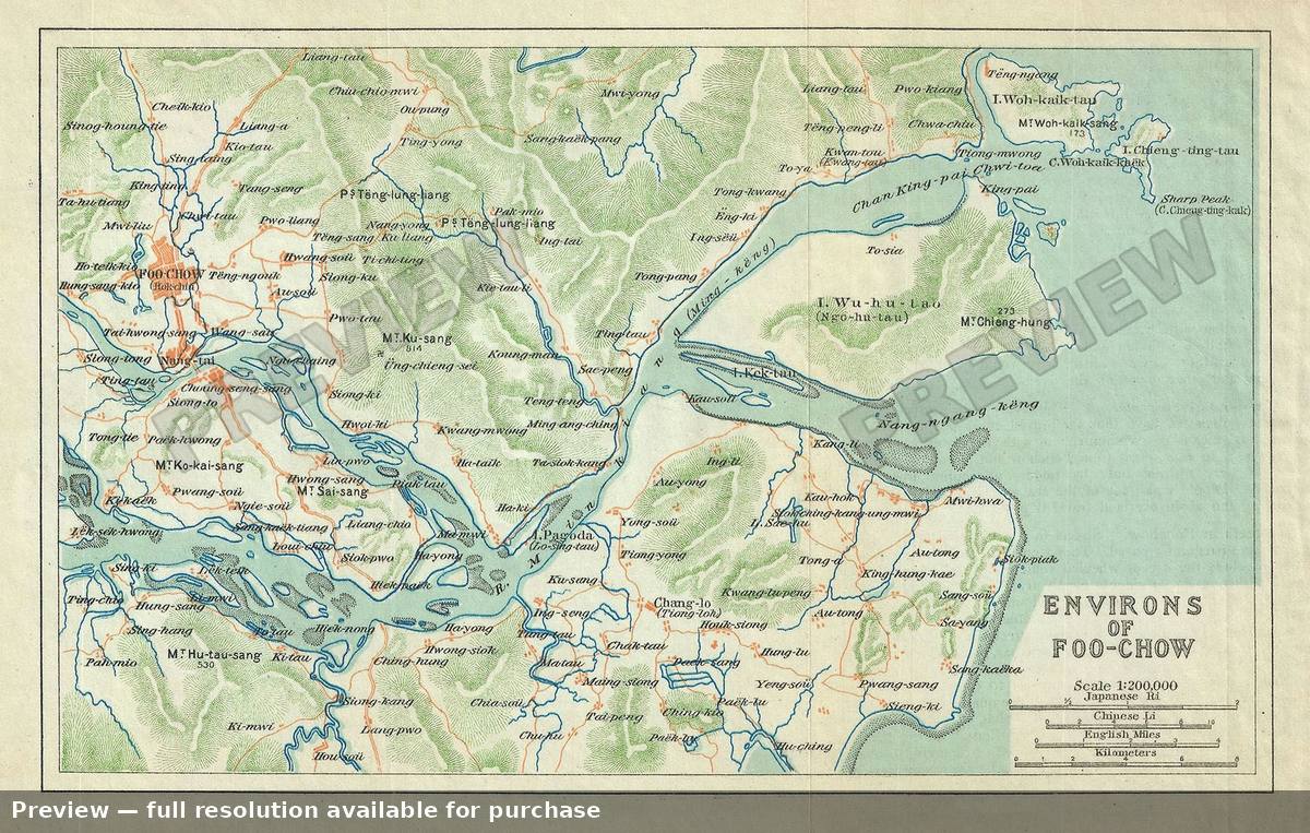 Antique map: Environs Foochow, 1924