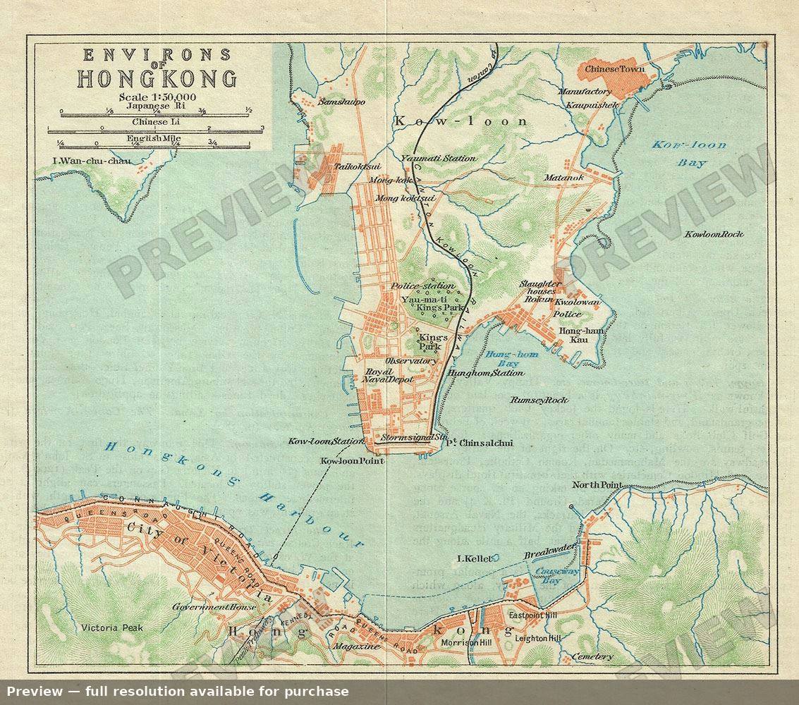 Antique map: Environs Hong Kong, 1924