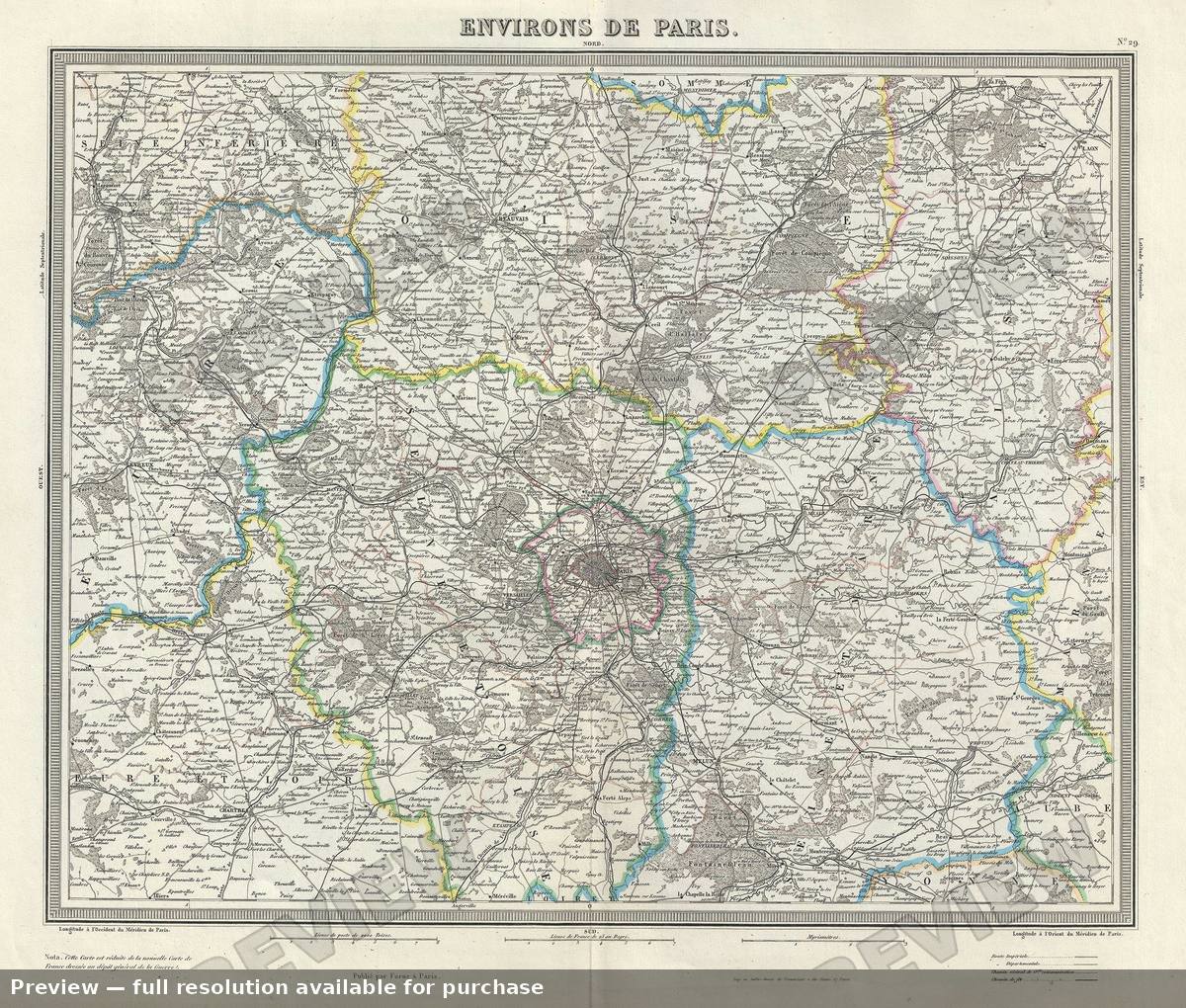 Antique map: Environs Paris, 1874