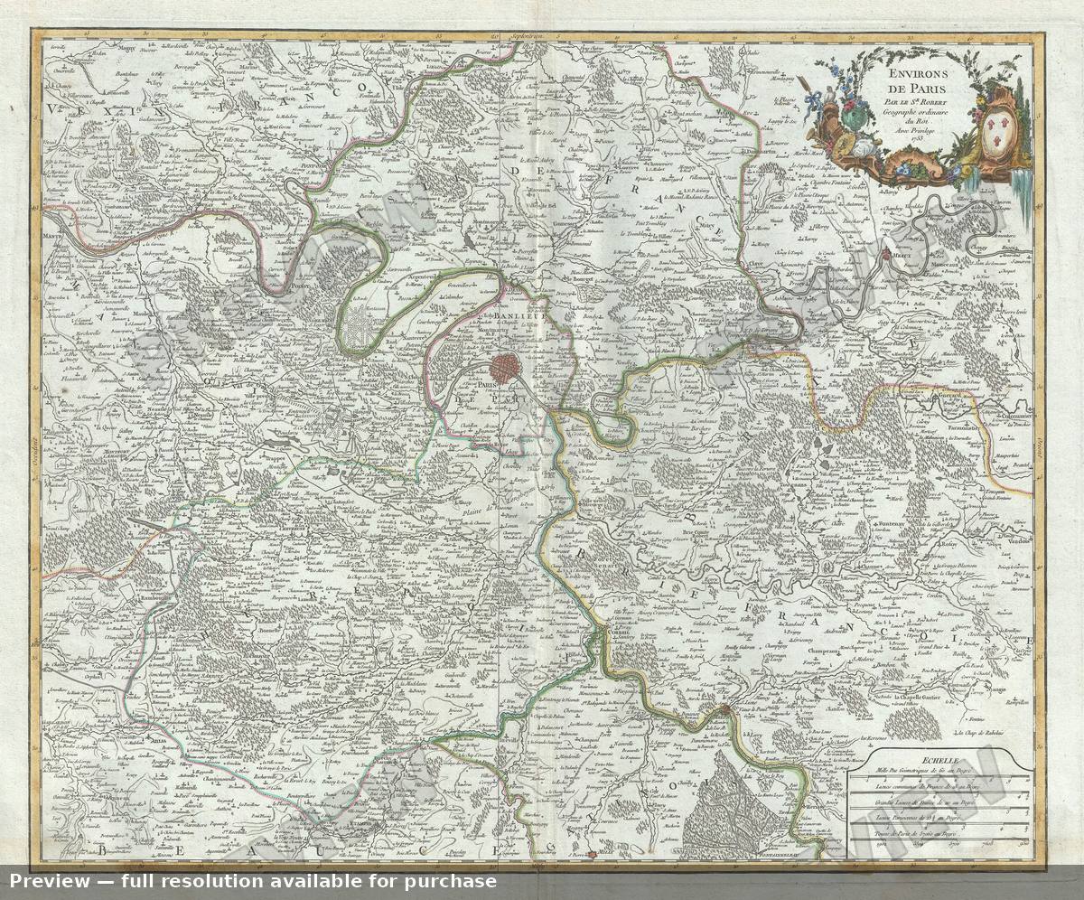 Antique map: Environs Paris, 1757